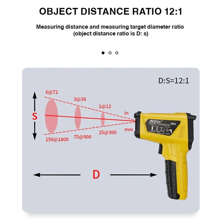 MESTEK 800C Tragbares Infrarot-Temperaturmessgerät Hochpräziser Industrie-Temperatur-Feuchtigkeitsmesser Tragbares Thermometer mit 12-Punkt-Laserpositionierung