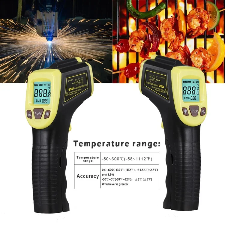 GM320S Berührungsloser Handgehaltener Industrieller Infrarot-Thermometer Hochpräzise LCD-Anzeige Hinterleuchtetes Temperatur-Tester - Orange