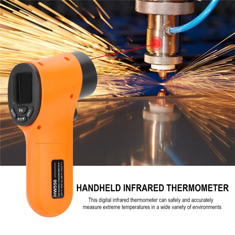 HW550 Digital LCD Infrared Thermometer Non-Contact Laser Industrial Pyrometer Temperature Gun - Orange