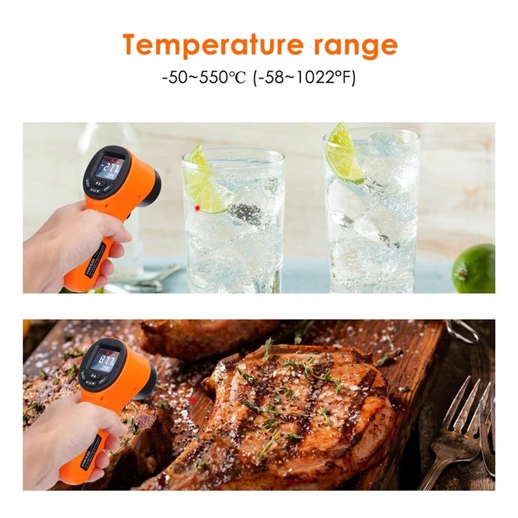 HW550 Digital LCD Infrared Thermometer Non-Contact Laser Industrial Pyrometer Temperature Gun - Orange