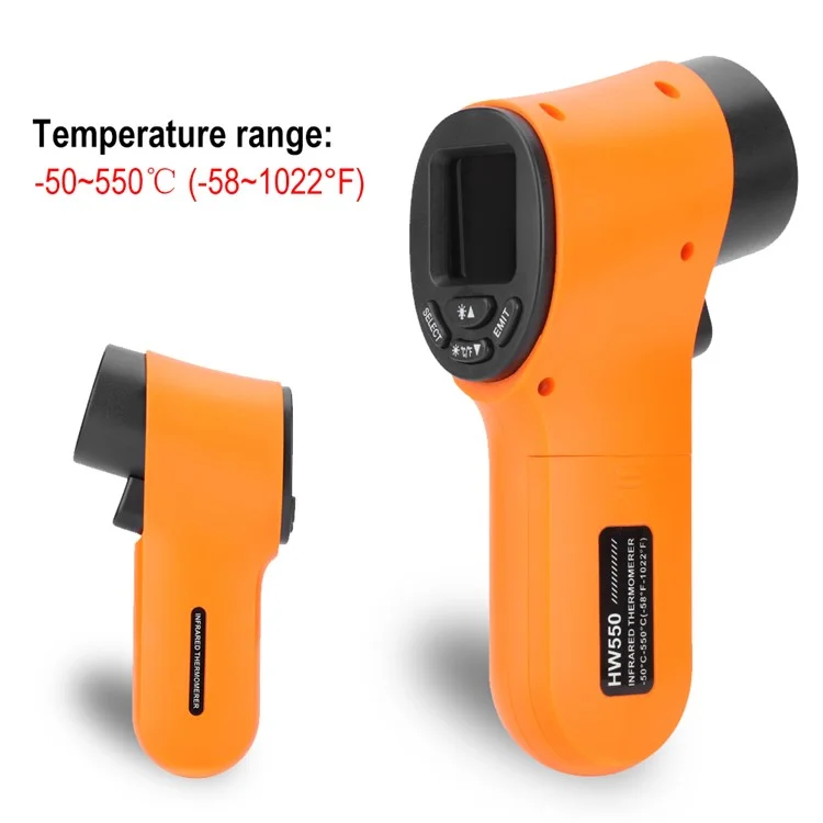 HW550 Digital LCD Infrared Thermometer Non-Contact Laser Industrial Pyrometer Temperature Gun - Orange