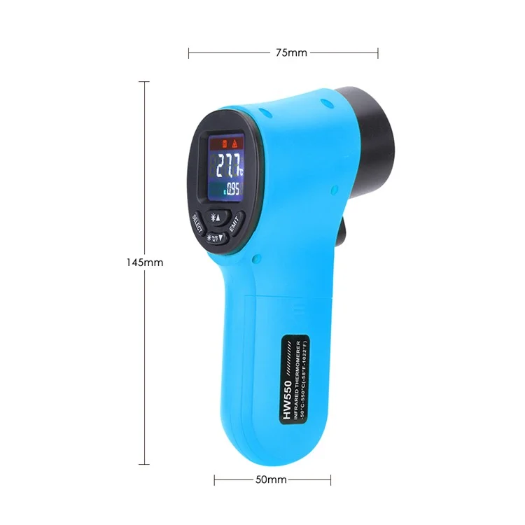 Thermomètre infrarouge numérique LCD HW550 sans contact avec laser industriel Pyrometer Gun - Bleu