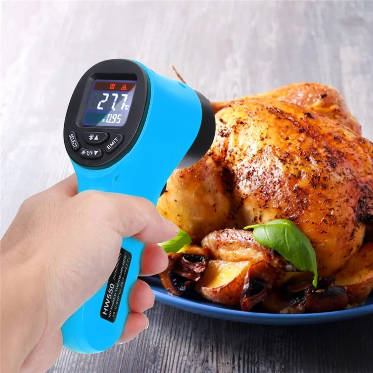 Thermomètre infrarouge numérique LCD HW550 sans contact avec laser industriel Pyrometer Gun - Bleu