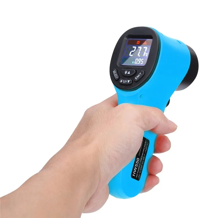 Thermomètre infrarouge numérique LCD HW550 sans contact avec laser industriel Pyrometer Gun - Bleu