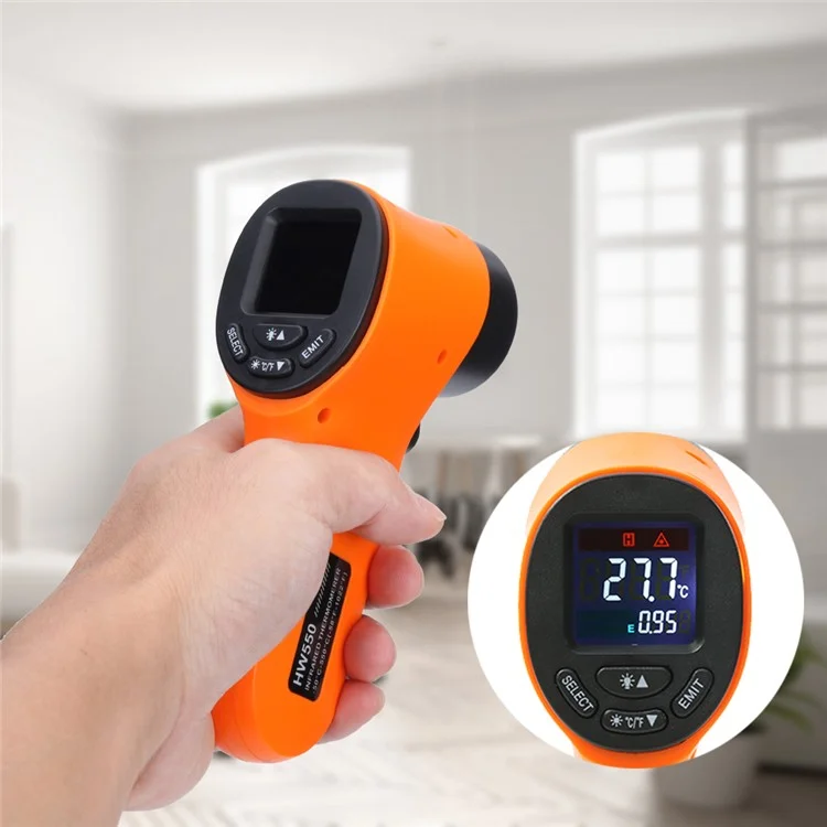 HW550 Digital LCD Infrared Thermometer Non-Contact Laser Industrial Pyrometer Temperature Gun - Green