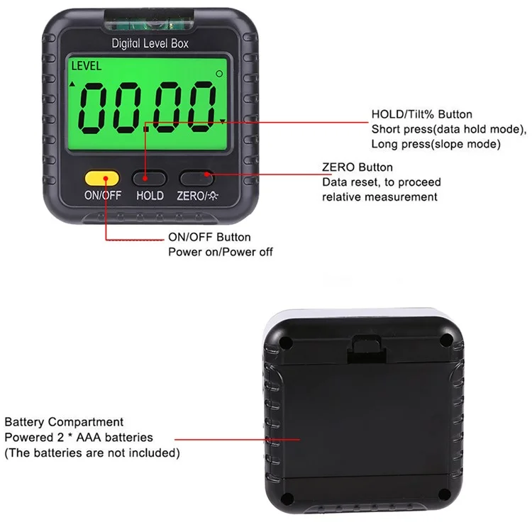 Nivel digital Angle Detector Angle Gauge con Bubble, Herramienta de medición de ángulo para carpintería, construcción