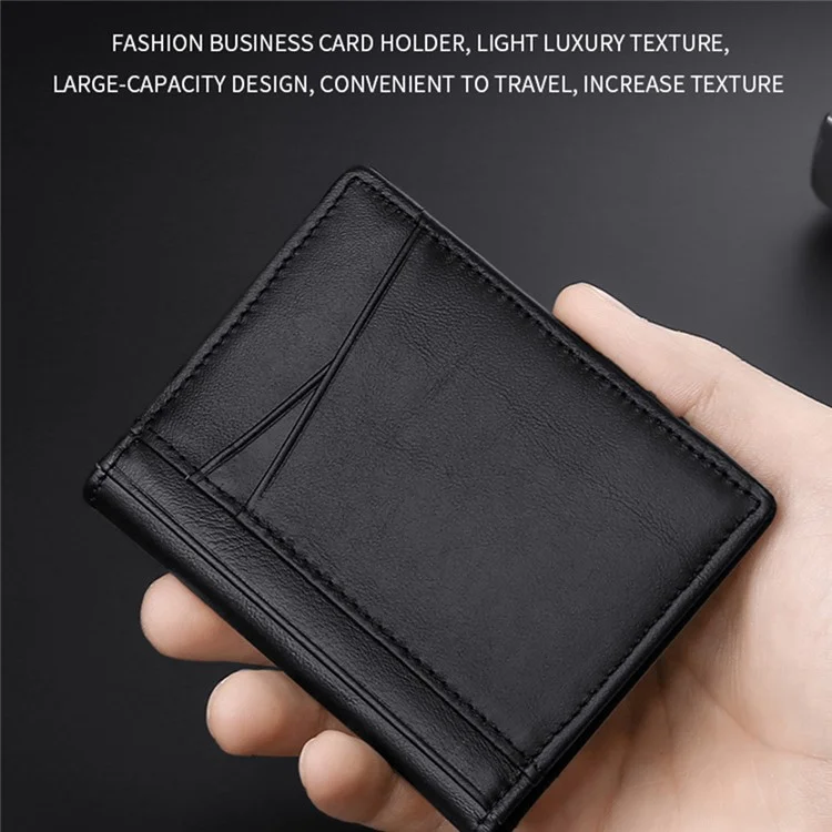 037S Slim Bifold Card Holder Cowhide Leather Passcase RFID Blocking Front Pocket Card Case - Black