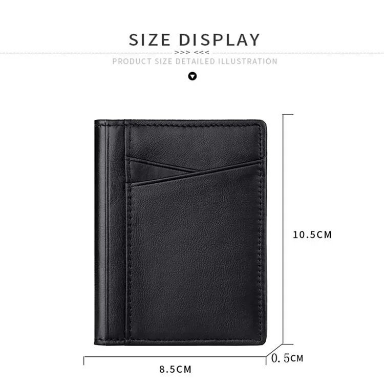 037S Slim Bifold Card Holder Cowhide Leather Passcase RFID Blocking Front Pocket Card Case - Black