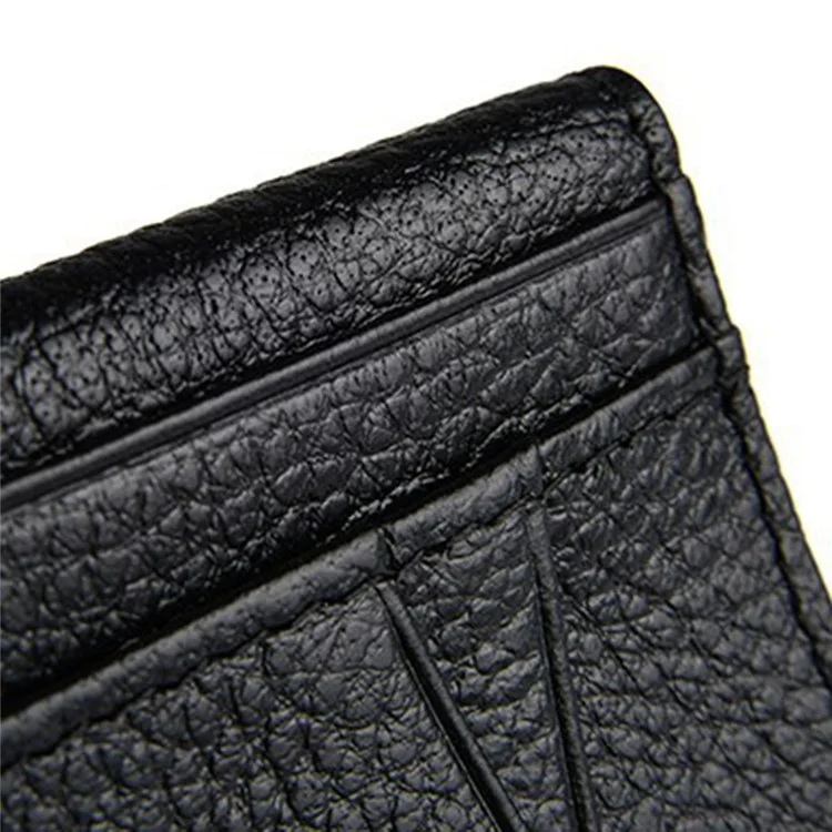 V6-J Slim Minimalist Case Case Cowhide Passcase Passcase RFID Blocking Bifold Design Porta - Nero