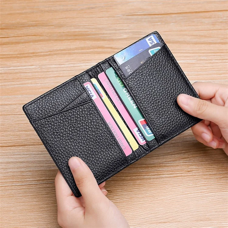 V6-J Slim Minimalist Case Case Cowhide Passcase Passcase RFID Blocking Bifold Design Porta - Nero