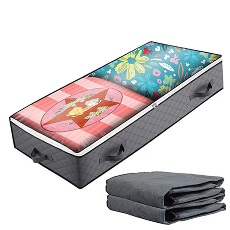 KZ-001001 1Pc 100*50*15cm Foldable Under Bed Storage Bag Zippered Organizer Blankets Clothes Storage Bin with Transparent Window - Grey