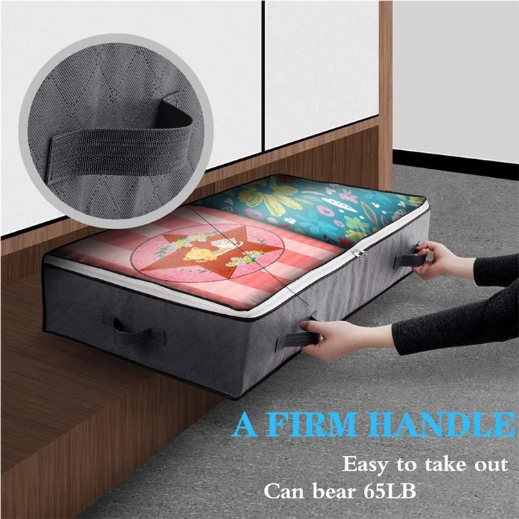 KZ-001001 1Pc 100*50*15cm Foldable Under Bed Storage Bag Zippered Organizer Blankets Clothes Storage Bin with Transparent Window - Grey