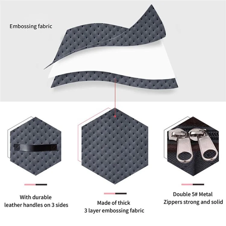 KZ-001001 3Pcs 100*50*15cm Foldable Under Bed Blankets Clothes Organizer Storage Bag Zippered Storage Bin with Transparent Window - Gris