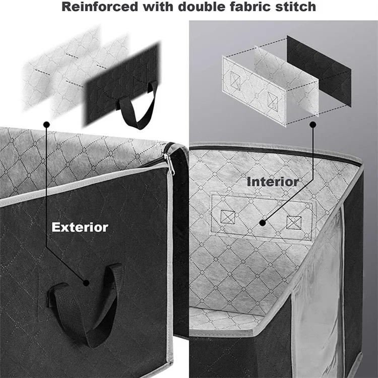 KZ-001001 3Pcs 100*50*15cm Foldable Under Bed Blankets Clothes Organizer Storage Bag Zippered Storage Bin with Transparent Window - Gris