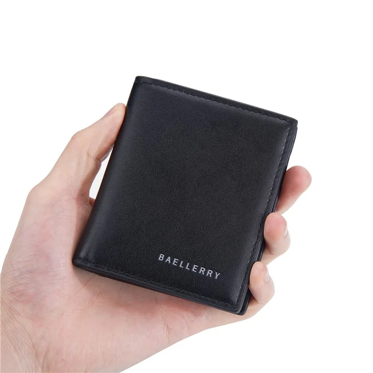 BAELLERRY D9257 Minimalist Men Bi-fold Purse Ultra Slim PU Leather Cash Card Holder Short Wallet - Coffee