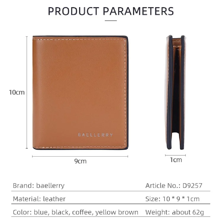 BAELLERRY D9257 Minimalist Men Bi-fold Purse Ultra Slim PU Leather Cash Card Holder Short Wallet - Coffee