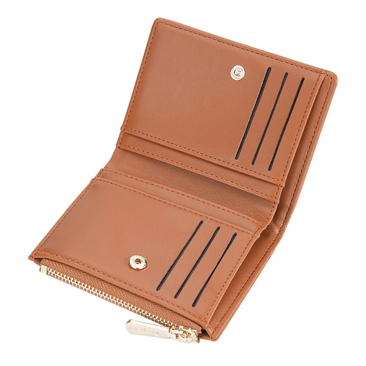 BAELLERRY N8113 Portefeuille pliant portable à fermeture éclair avec poche - Marron