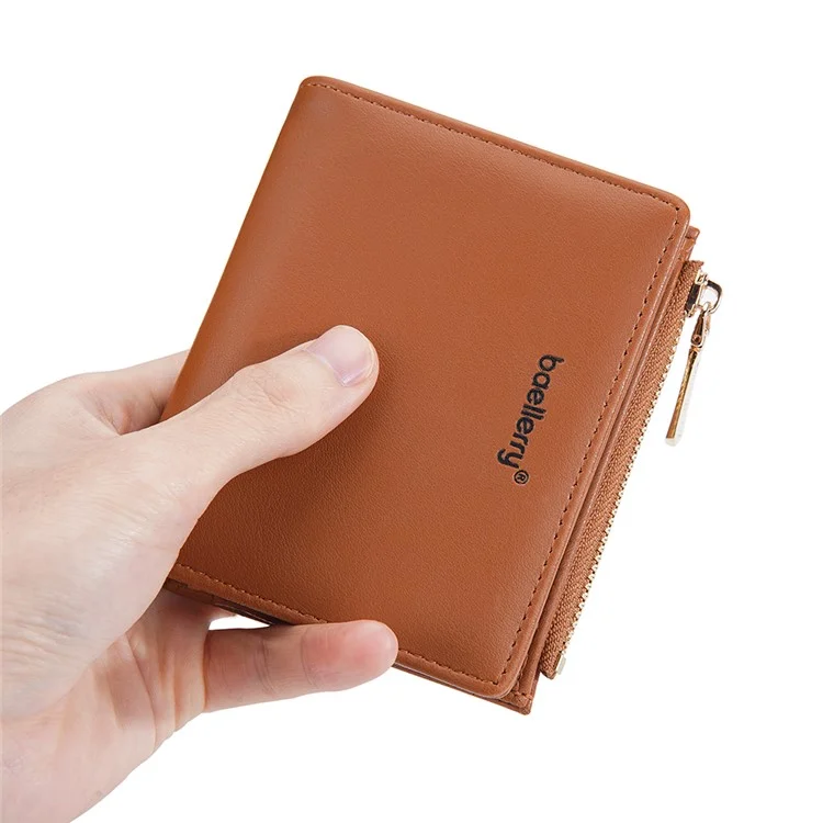 BAELLERRY N8113 Portefeuille pliant portable à fermeture éclair avec poche - Marron