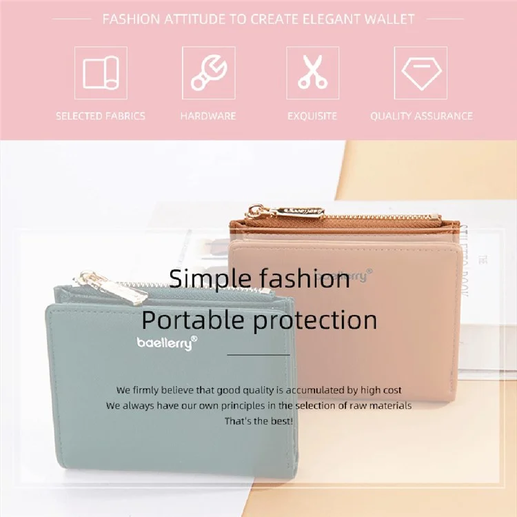 Baelry N8113 Portable Bifold Coins Bourse Hlipper Poche Design pu Cuir Femmes Portefeuille Courte du Portefeuille - Brun