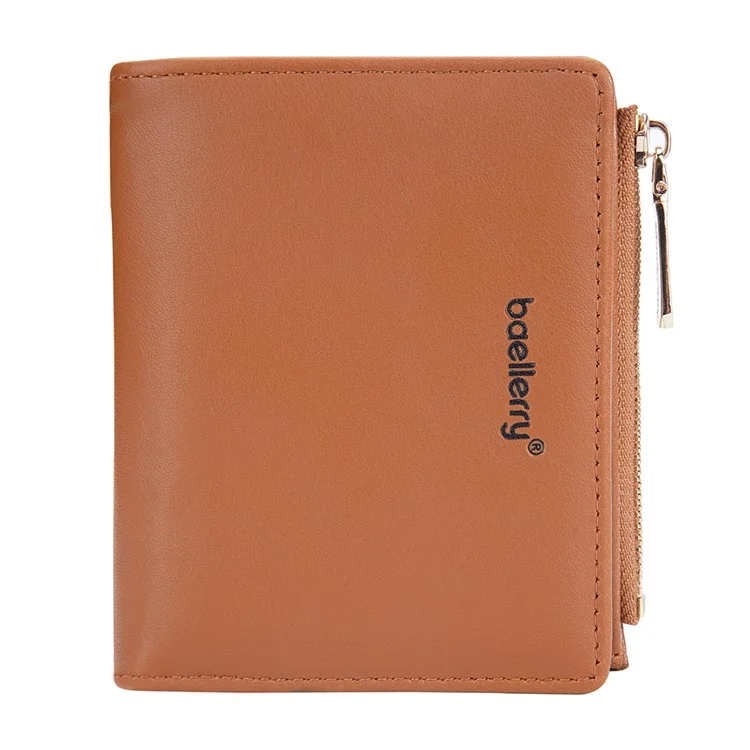 BAELLERRY N8113 Portefeuille pliant portable à fermeture éclair avec poche - Marron