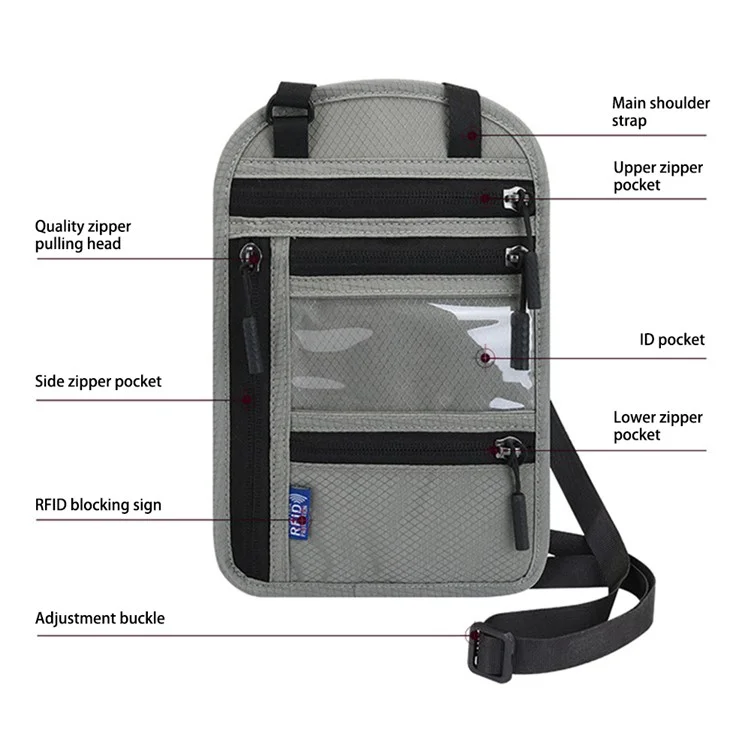 Neck-Mounted ID Card Holder Bag Patch Badge Holder Neck Lanyard Credit Card Organizer with RFID Blocking Function - Light Grey