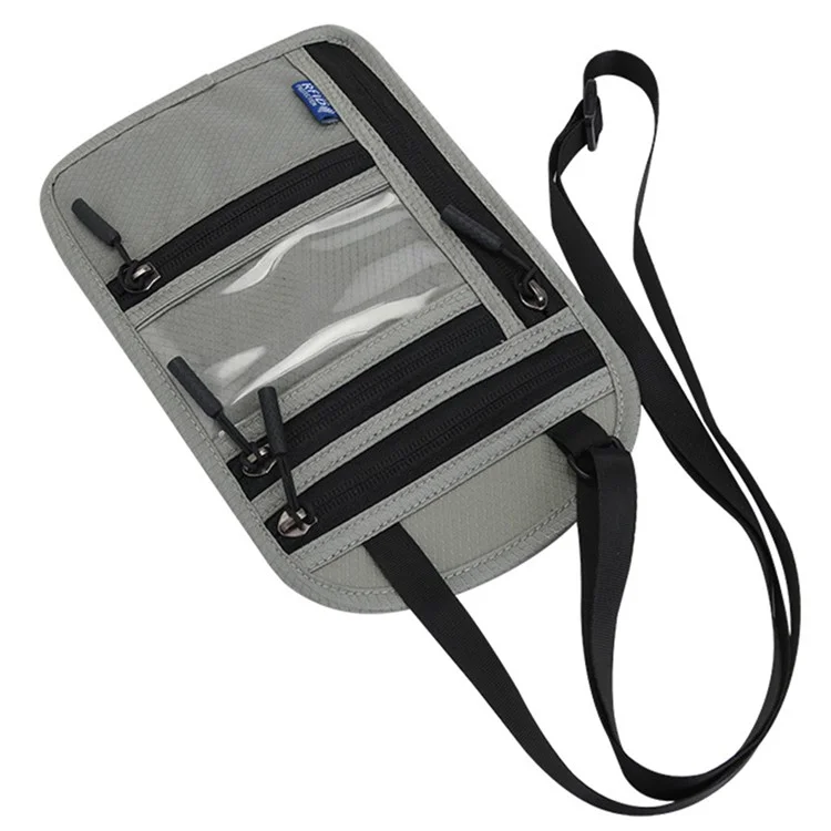 Neck-Mounted ID Card Holder Bag Patch Badge Holder Neck Lanyard Credit Card Organizer with RFID Blocking Function - Light Grey