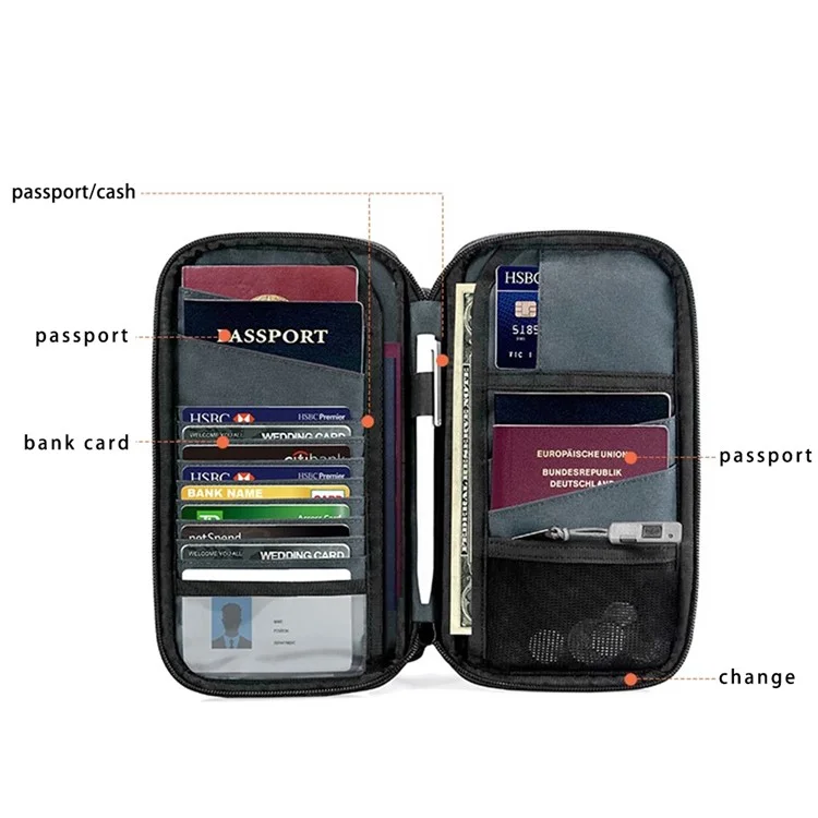 Document Bag Credit Card Storage Bag Organizer Waterproof Portable Carrying Pouch for Passport, Coin, Cash Money - Blue