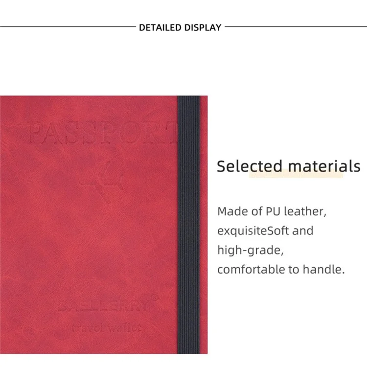 BAELLERRY N2379 Banda Elástica Capa de Passaporte de Couro PU com Bloqueio RFID Carteira de Viagem - Vermelho