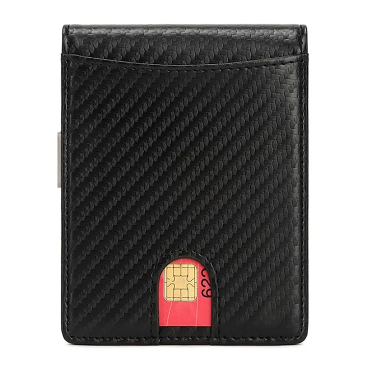 Tarjeta de Fibra de Carbono Bolsa Bloqueadora de RFID, Titular de Efectivo Portátil, Billetera Pequeña para Hombre - Negro