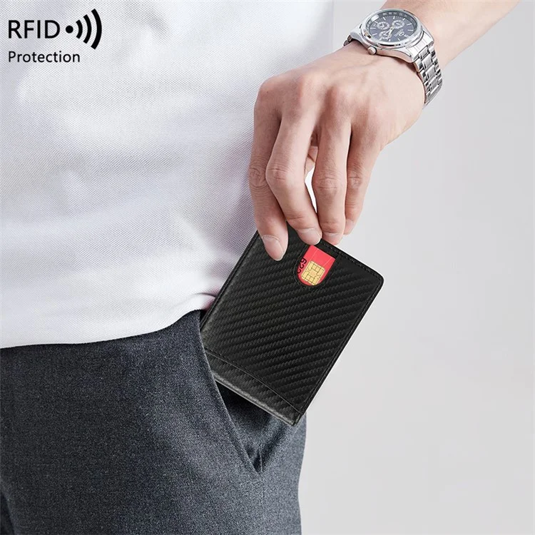 Tarjeta de Fibra de Carbono Bolsa Bloqueadora de RFID, Titular de Efectivo Portátil, Billetera Pequeña para Hombre - Negro