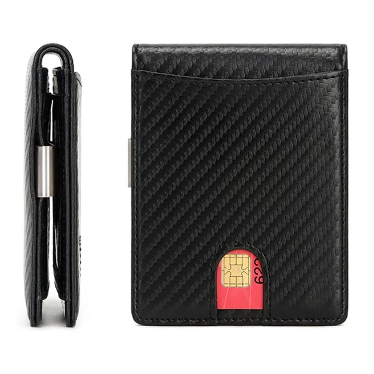 Tarjeta de Fibra de Carbono Bolsa Bloqueadora de RFID, Titular de Efectivo Portátil, Billetera Pequeña para Hombre - Negro
