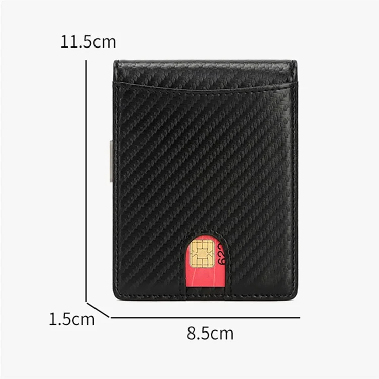 Tarjeta de Fibra de Carbono Bolsa Bloqueadora de RFID, Titular de Efectivo Portátil, Billetera Pequeña para Hombre - Negro