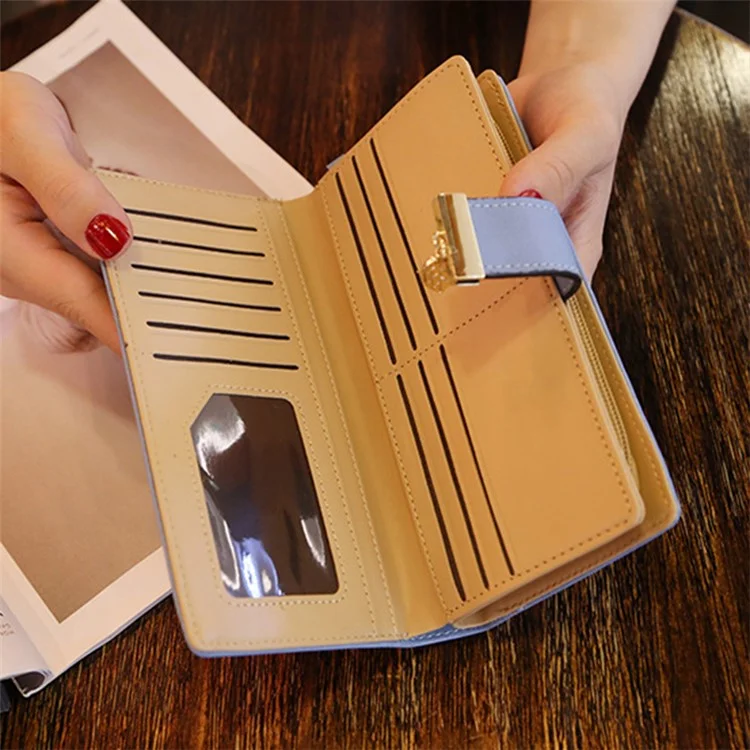 Hollow Leaves PU Leather Wallet for Women Card Holder Long Clutch Bag Zipper Coin Purse - Khaki