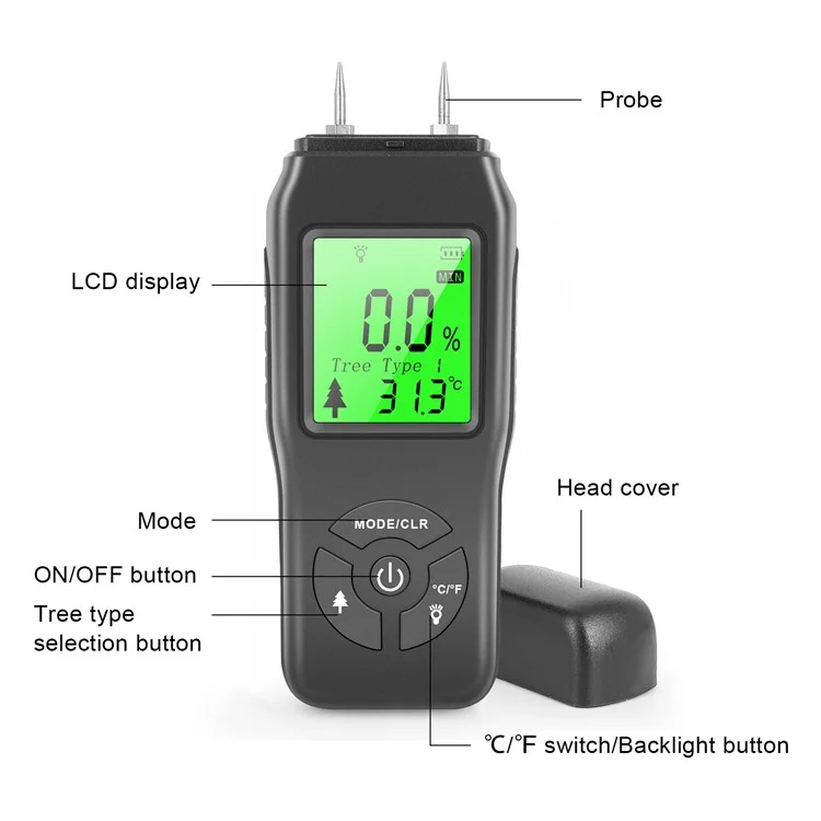 LCD Digital Wood Moisture Meter Hygrometer Humidity Tester for Plywood Wood