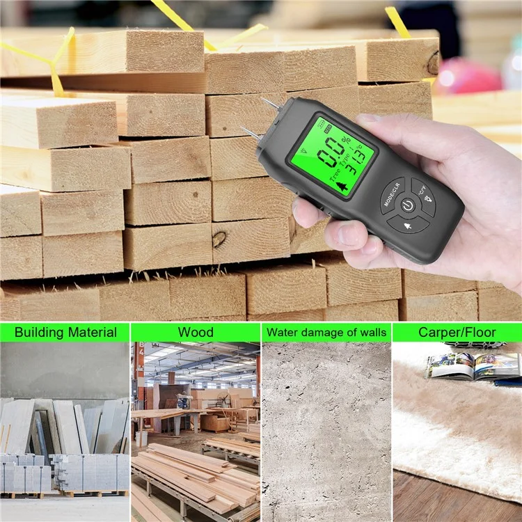 Humidimètre Numérique LCD en Bois Hygromètre Testeur d'Humidité pour Contreplaqué et Bois