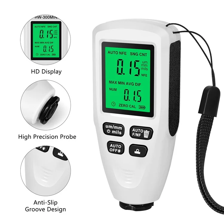 HW300-MINI Coating Thickness Gauge for FE / NFE Coating Thickness Meter Digital Display Measure Device - White