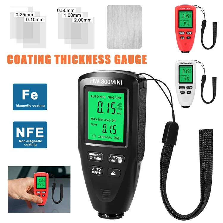 HW300-MINI Coating Thickness Gauge for FE / NFE Coating Thickness Meter Digital Display Measure Device - Red
