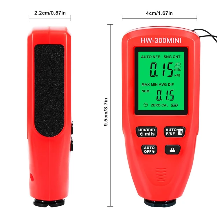HW300-MINI Coating Thickness Gauge for FE / NFE Coating Thickness Meter Digital Display Measure Device - Red