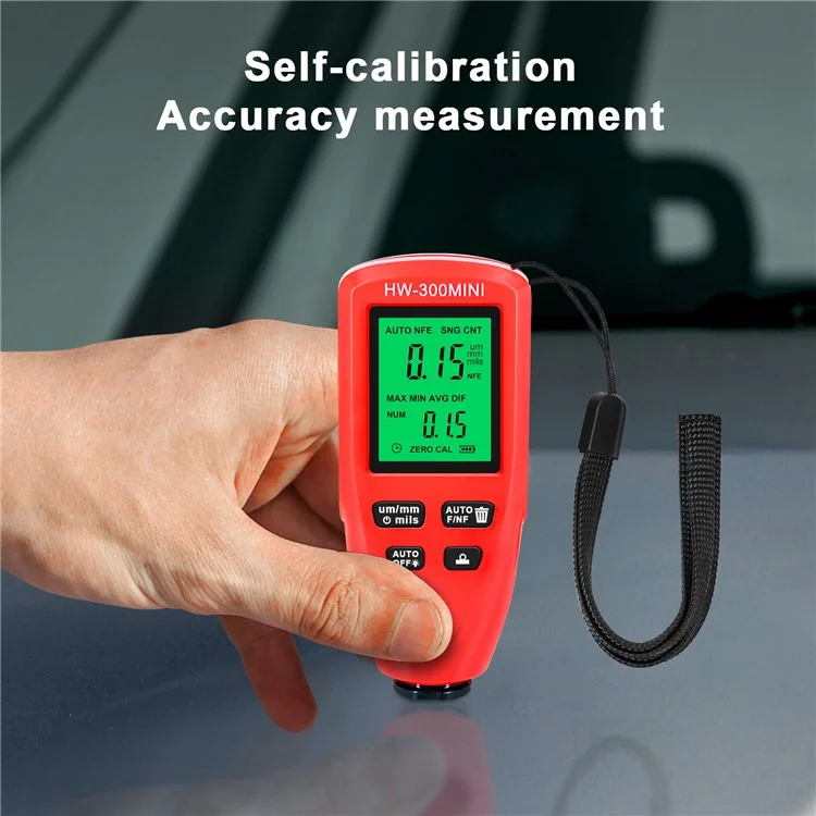 HW300-MINI Coating Thickness Gauge for FE / NFE Coating Thickness Meter Digital Display Measure Device - Red
