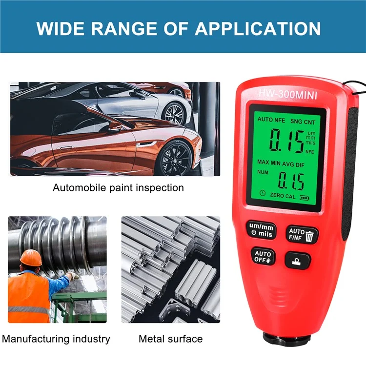HW300-MINI Coating Thickness Gauge for FE / NFE Coating Thickness Meter Digital Display Measure Device - Red