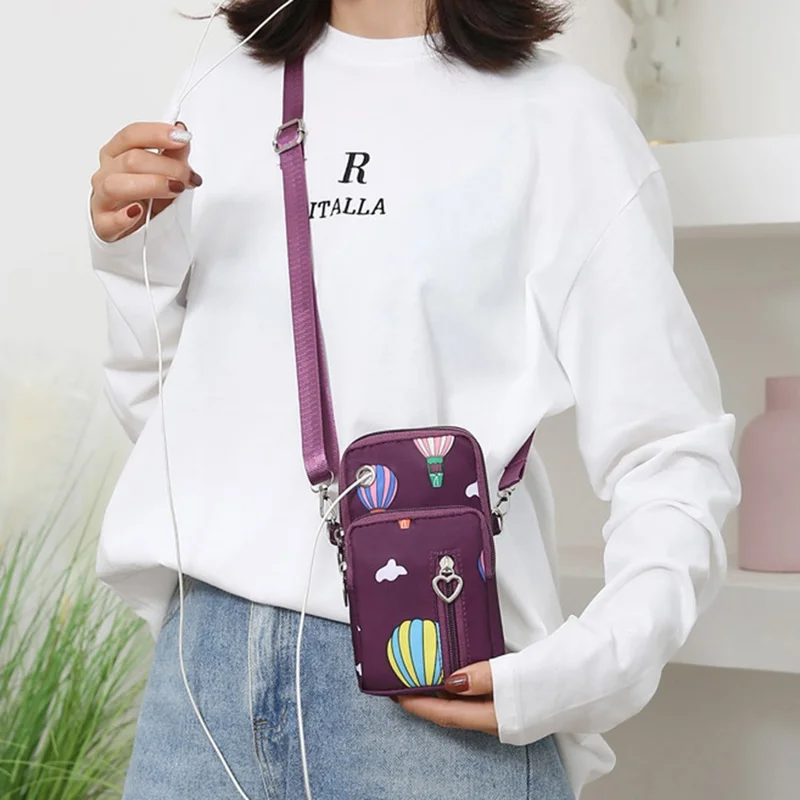 Oxford Cloth Crossbody Bag Phone Carrying Pouch Small Shoulder Bag Wrist Bag for Cash Money, Card, Key, Coin - Dark Blue