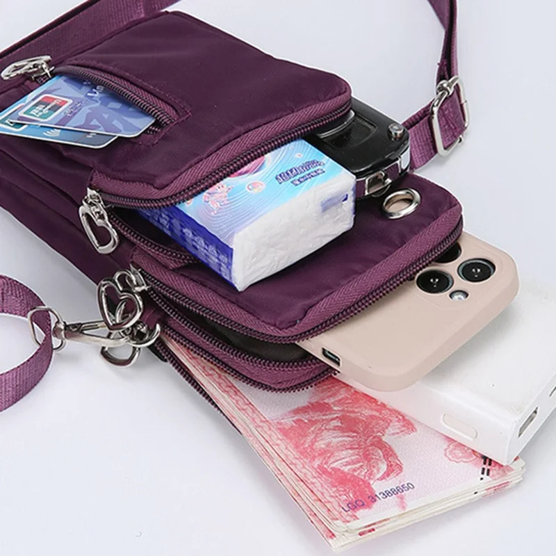 Oxford Cloth Crossbody Bag Phone Carrying Pouch Small Shoulder Bag Wrist Bag for Cash Money, Card, Key, Coin - Dark Blue