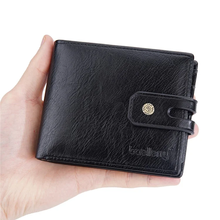 BAELLERRY D9215 Leather Men Short Wallet Multi Credit Card Coin Purse Zipper Pocket Billfold - Black