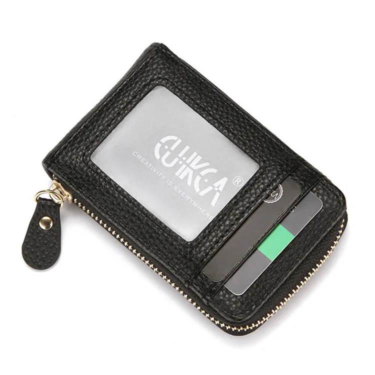 CULKCA HF033 RFID Blocking Bolde Boldato Litchi Textura PU Bolsa de Almacenamiento de Monedas de Cuero - Negro