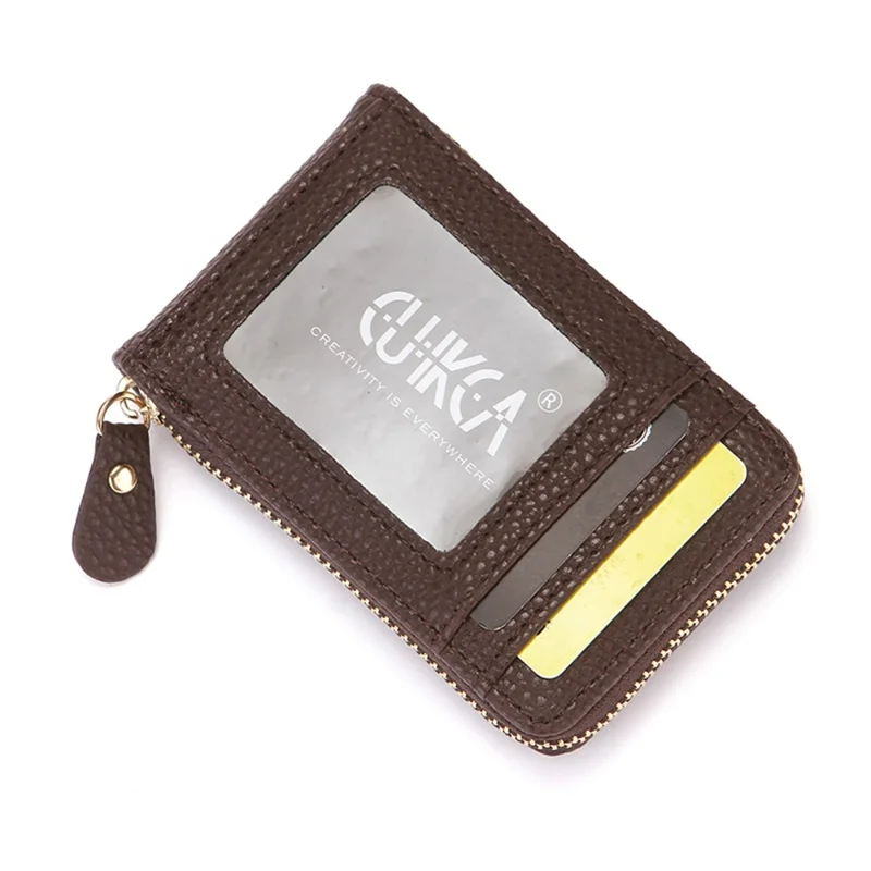 CULKCA HF033 RFID Blocking Card Pouch Wallet Litchi Texture PU Leather Coin Storage Bag - Coffee