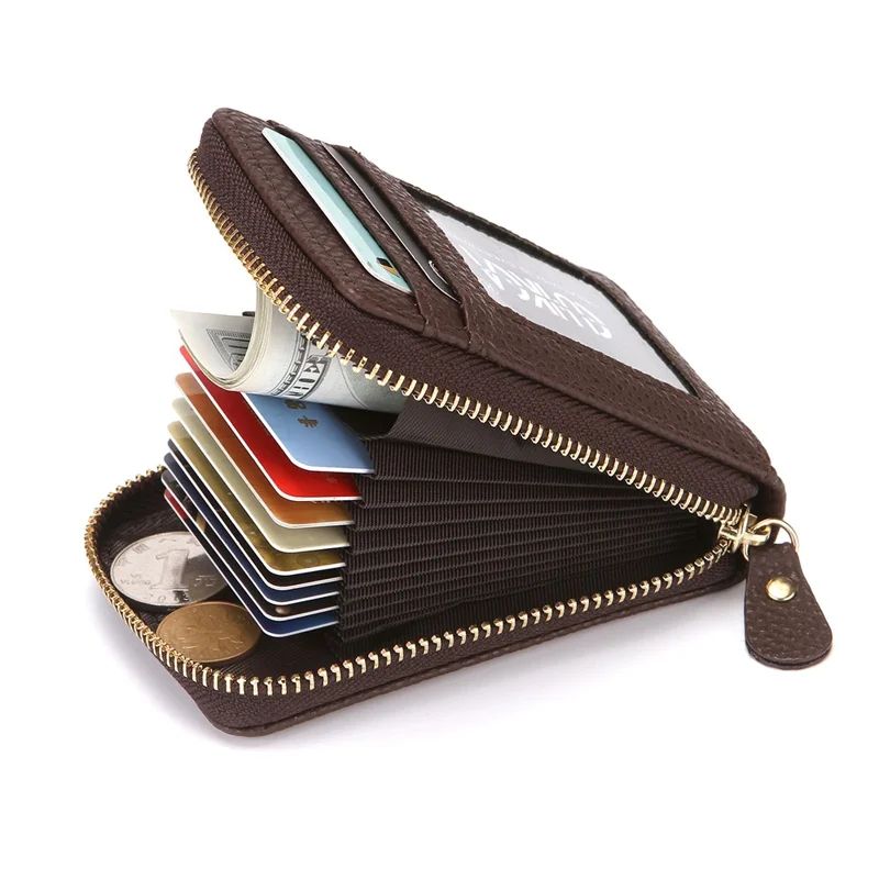 CULKCA HF033 RFID Blocking Card Pouch Wallet Litchi Texture PU Leather Coin Storage Bag - Coffee