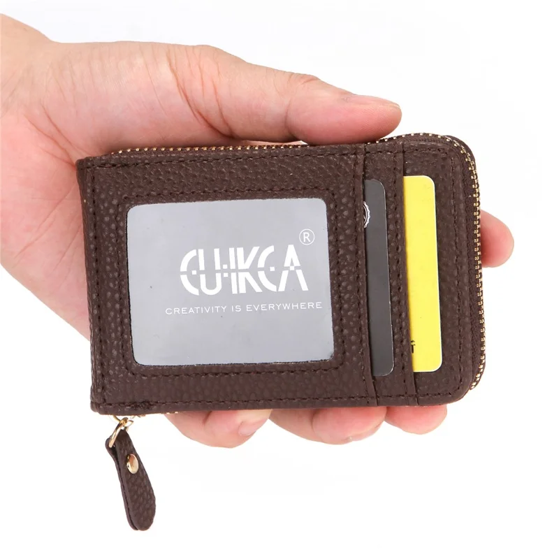 CULKCA HF033 RFID Blocking Card Pouch Wallet Litchi Texture PU Leather Coin Storage Bag - Coffee
