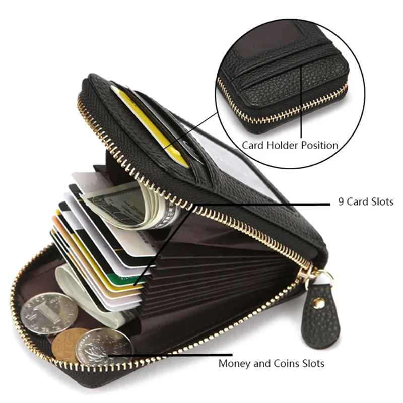 CULKCA HF033 RFID Blocking Card Pouch Wallet Litchi Texture PU Leather Coin Storage Bag - Coffee