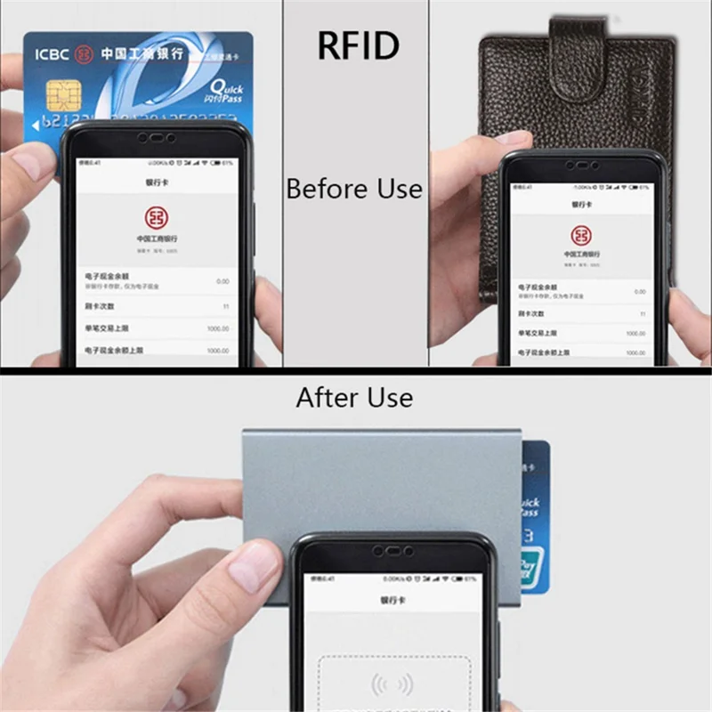 CULKCA HF033 RFID Blocking Card Pouch Wallet Litchi Texture PU Leather Coin Storage Bag - Coffee