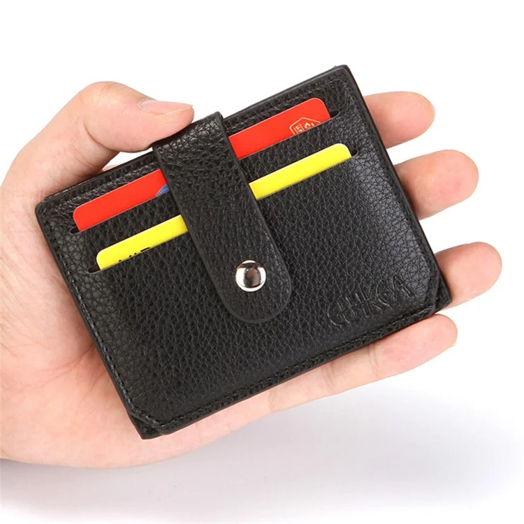 CULKCA HF038 Litchi Texture Leather Card Pouch Mini Wallet Coin Purse Zipper Small Bag - Noir
